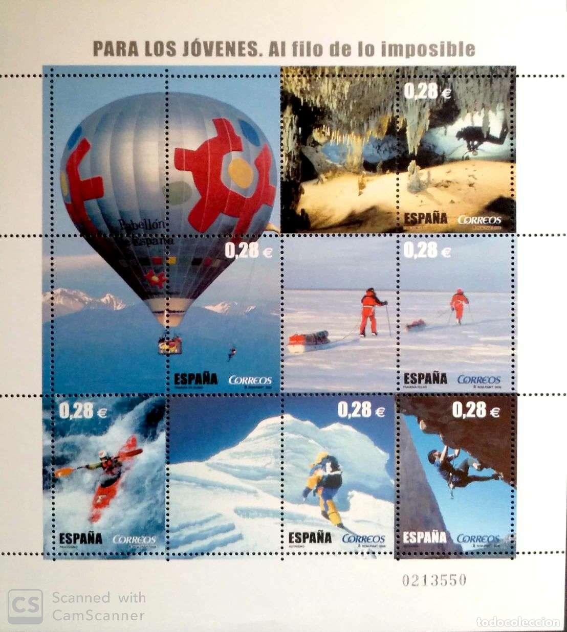 Sellos: Espa&ntilde;a. 4193 Para los j&oacute;venes: Al filo de lo imposible. 2005. Oferta bajo facial.