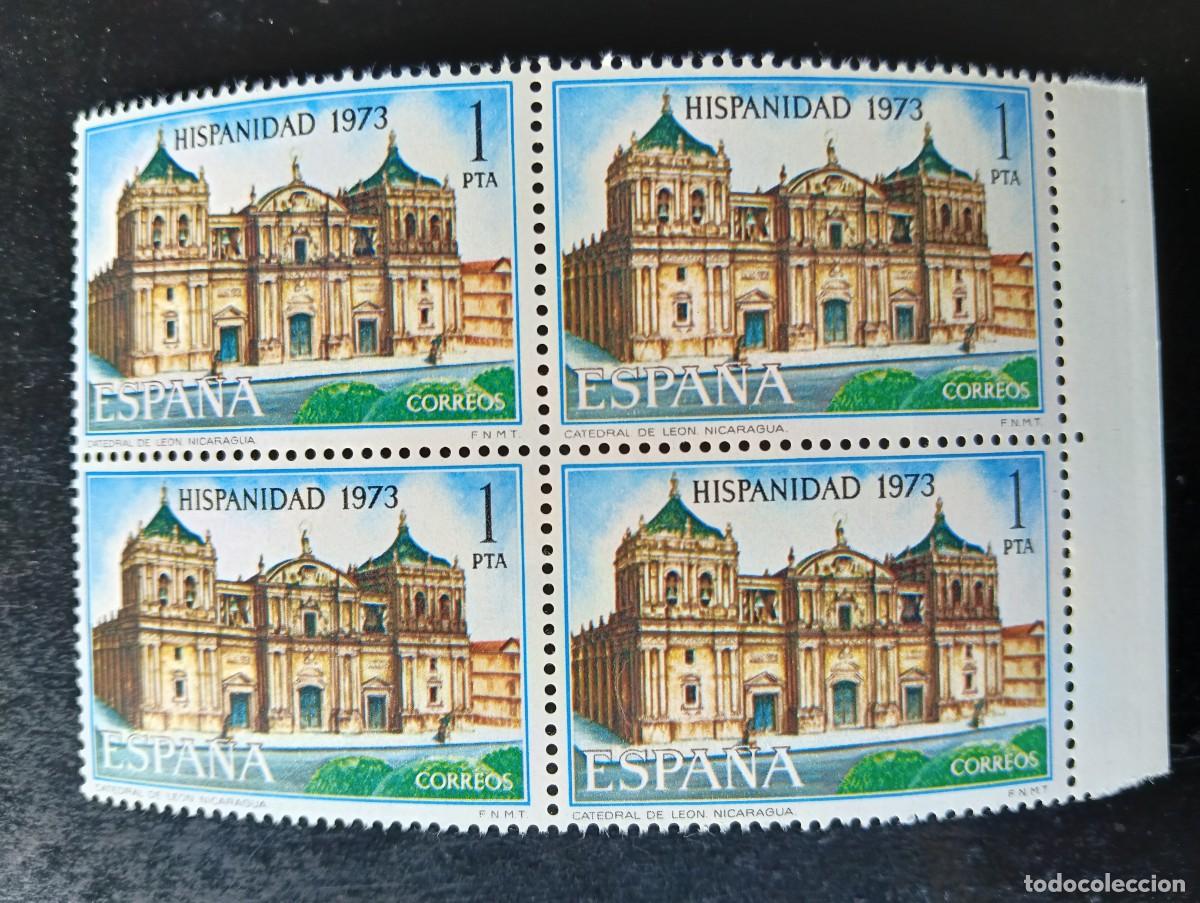 Sellos: Espa&ntilde;a 1973 - Edifil 2154 - Hispanidad. Nicaragua. Catedral de Le&oacute;n - Bloque de 4