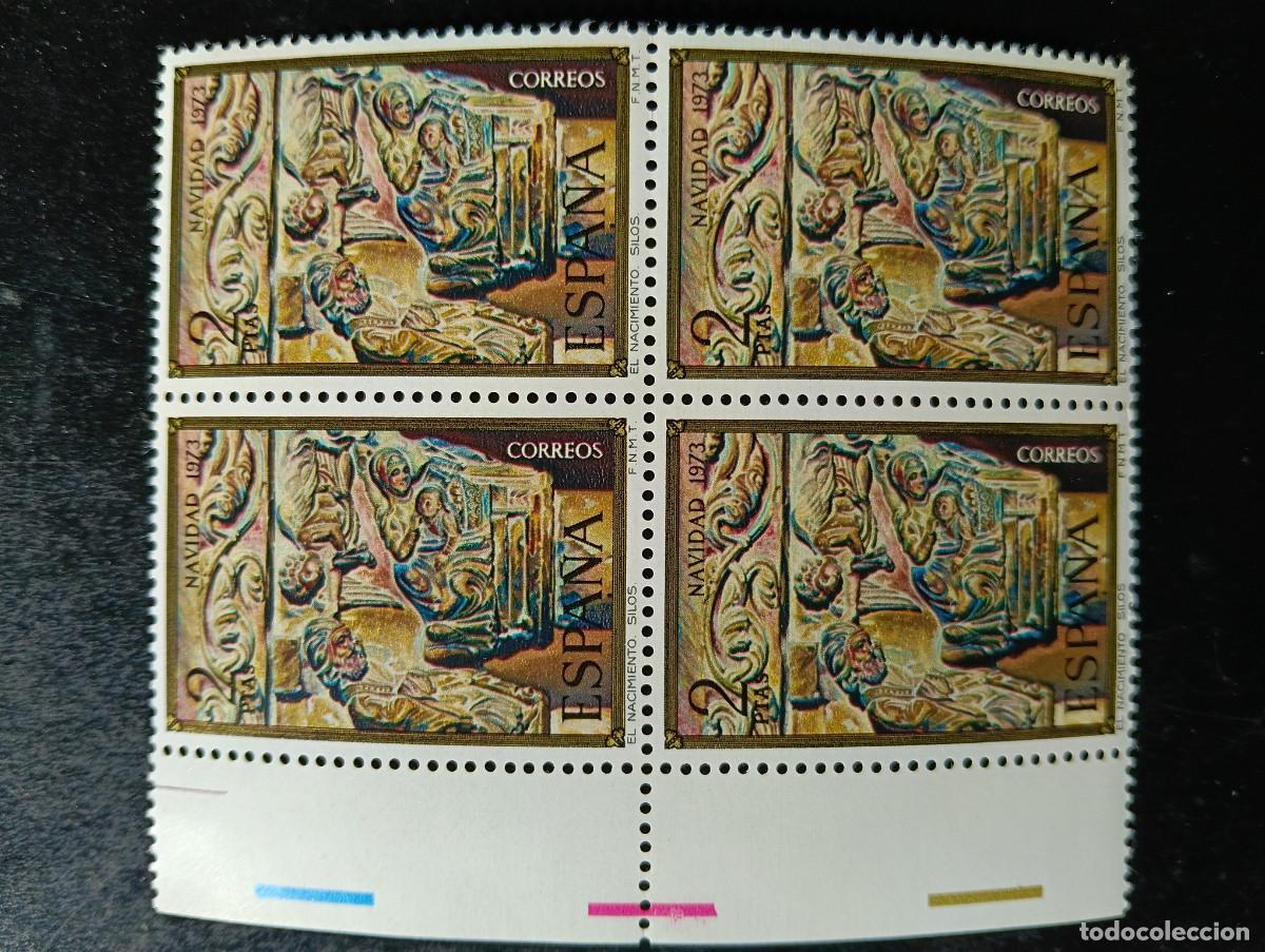 Sellos: Espa&ntilde;a 1973 - Edifil 2162 - Navidad. Nacimiento. Capitel Monasterio de Silos - Bloque de 4