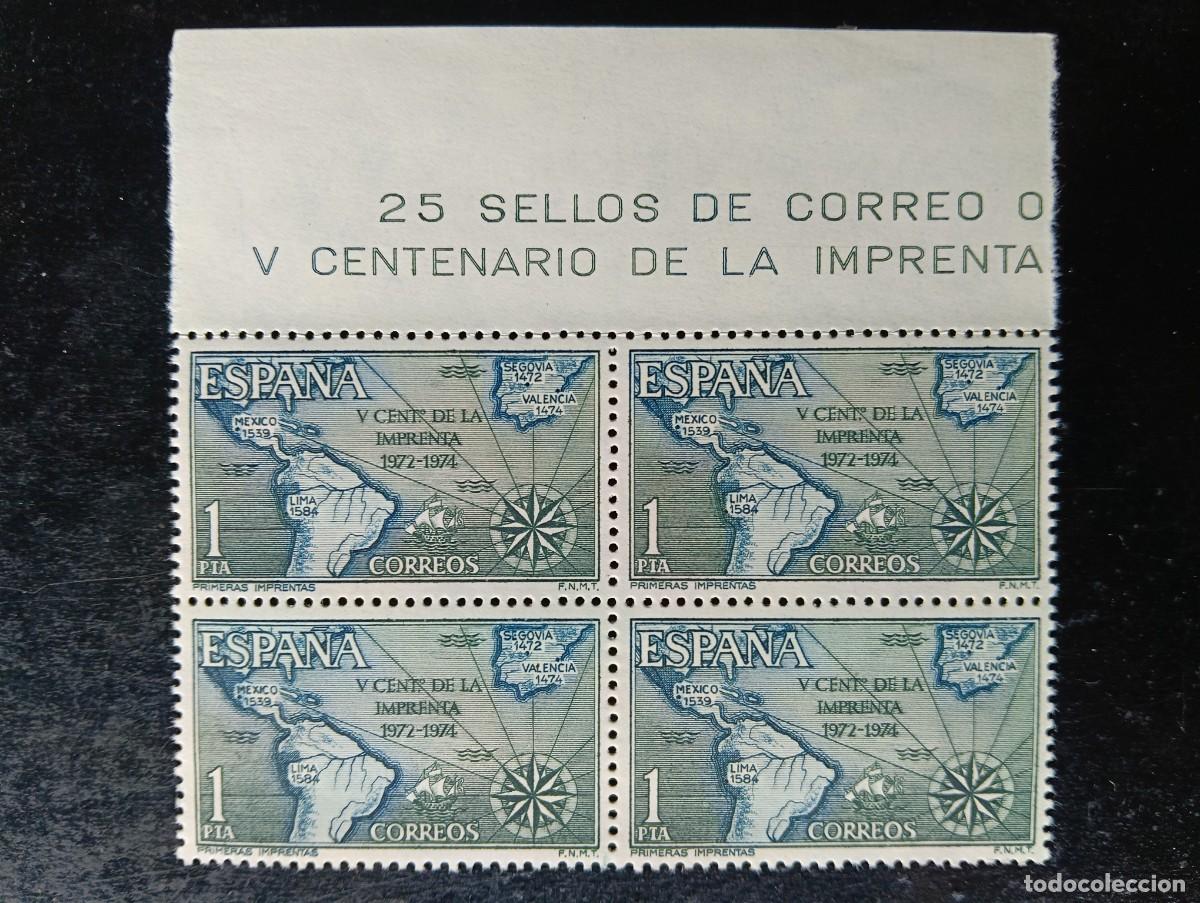Sellos: Espa&ntilde;a 1973 - Edifil 2164 - V centenario de la imprenta. Primeras imprentas - Bloque de 4