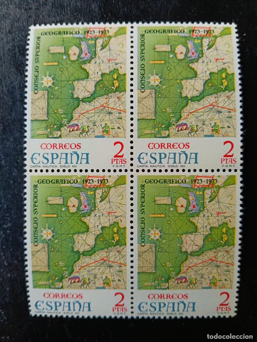 Sellos: Espa&ntilde;a 1974 -Edifil 2172 -L aniv. Consejo Superior Geogr&aacute;fico. C. Na&uacute;tica S.XIV - Bloque de 4