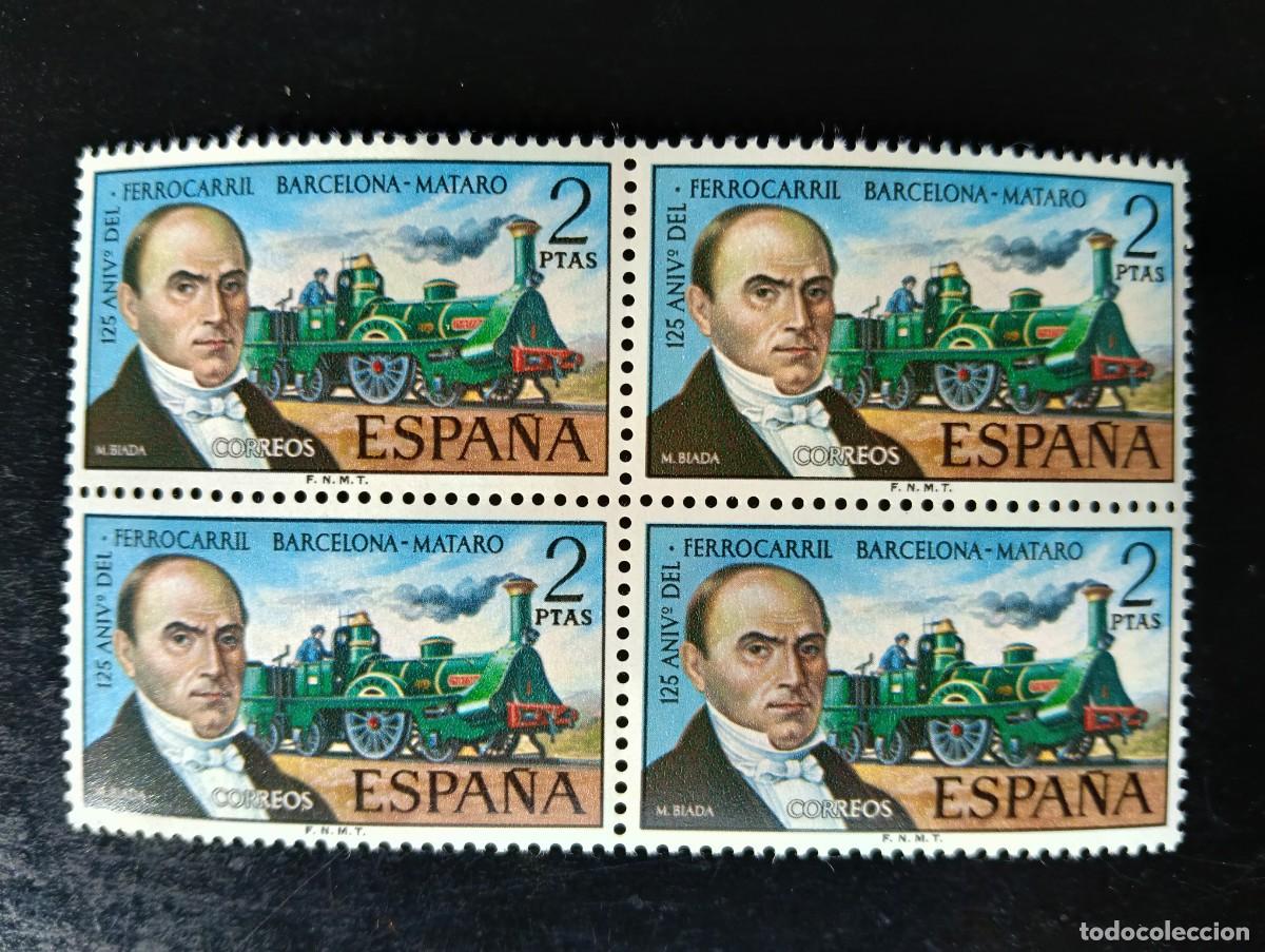Selos: Espa&ntilde;a 1974 - Edifil 2173 - 125 aniv. Ferrocarril Barcelona-Matar&oacute;. M. Biada - Bloque de 4