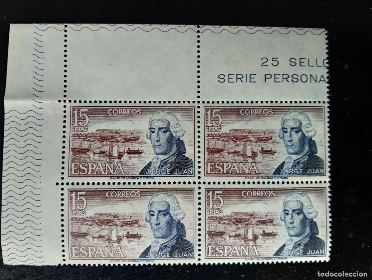 Selos: Espa&ntilde;a 1974 - Edifil 2182 - Personajes espa&ntilde;oles. Jorge Juan - Bloque de 4