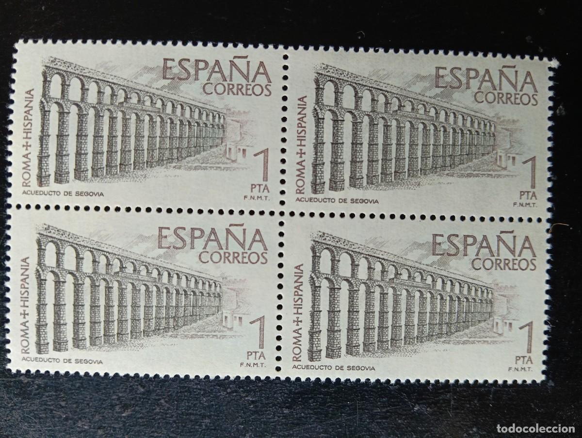 Sellos: Espa&ntilde;a 1974 - Edifil 2184 - Roma-Hispania. Acueducto de Segovia - Bloque de 4