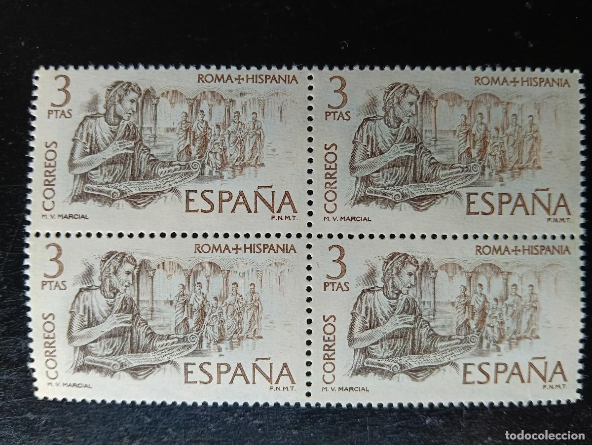 Sellos: Espa&ntilde;a 1974 - Edifil 2186 - Roma-Hispania. Marco Valerio Marcial - Bloque de 4
