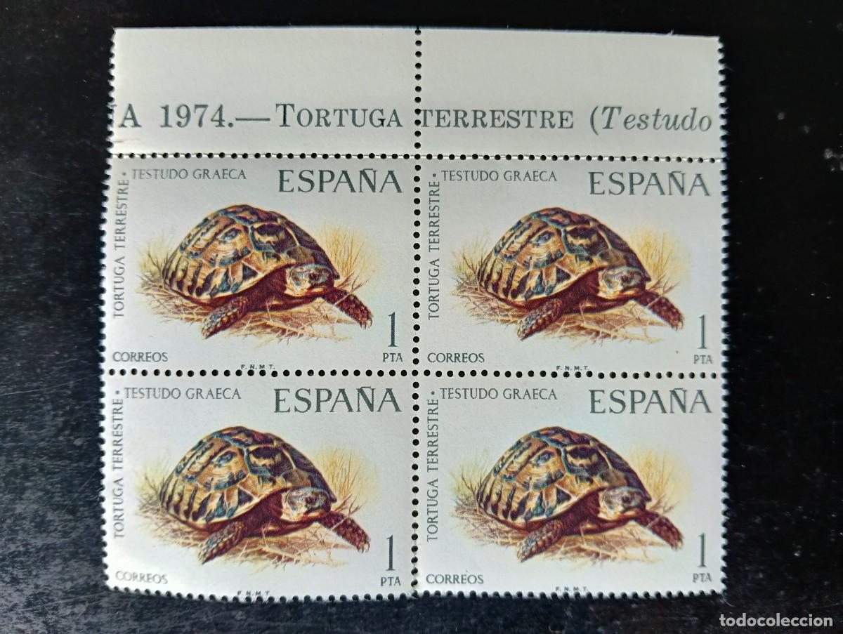Sellos: Espa&ntilde;a 1974 - Edifil 2192 - Fauna hispanica. Tortuga terrestre - bloque de 4