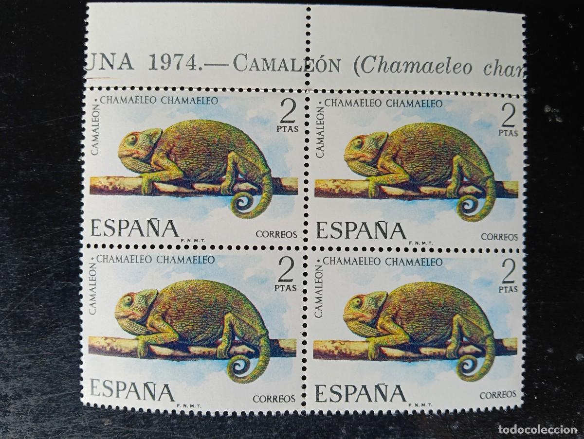 Sellos: Espa&ntilde;a 1974 - Edifil 2193 - Fauna hispanica. camaleon - bloque de 4