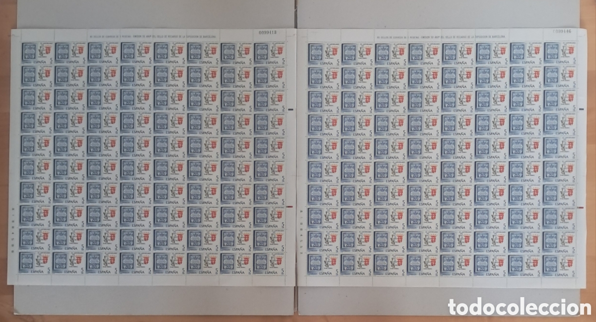 Sellos: Edifil 2549. 2 pliegos 160 sellos MNH. Espa&ntilde;a 1979. RECARGO EXPOSICION DE BARCELONA