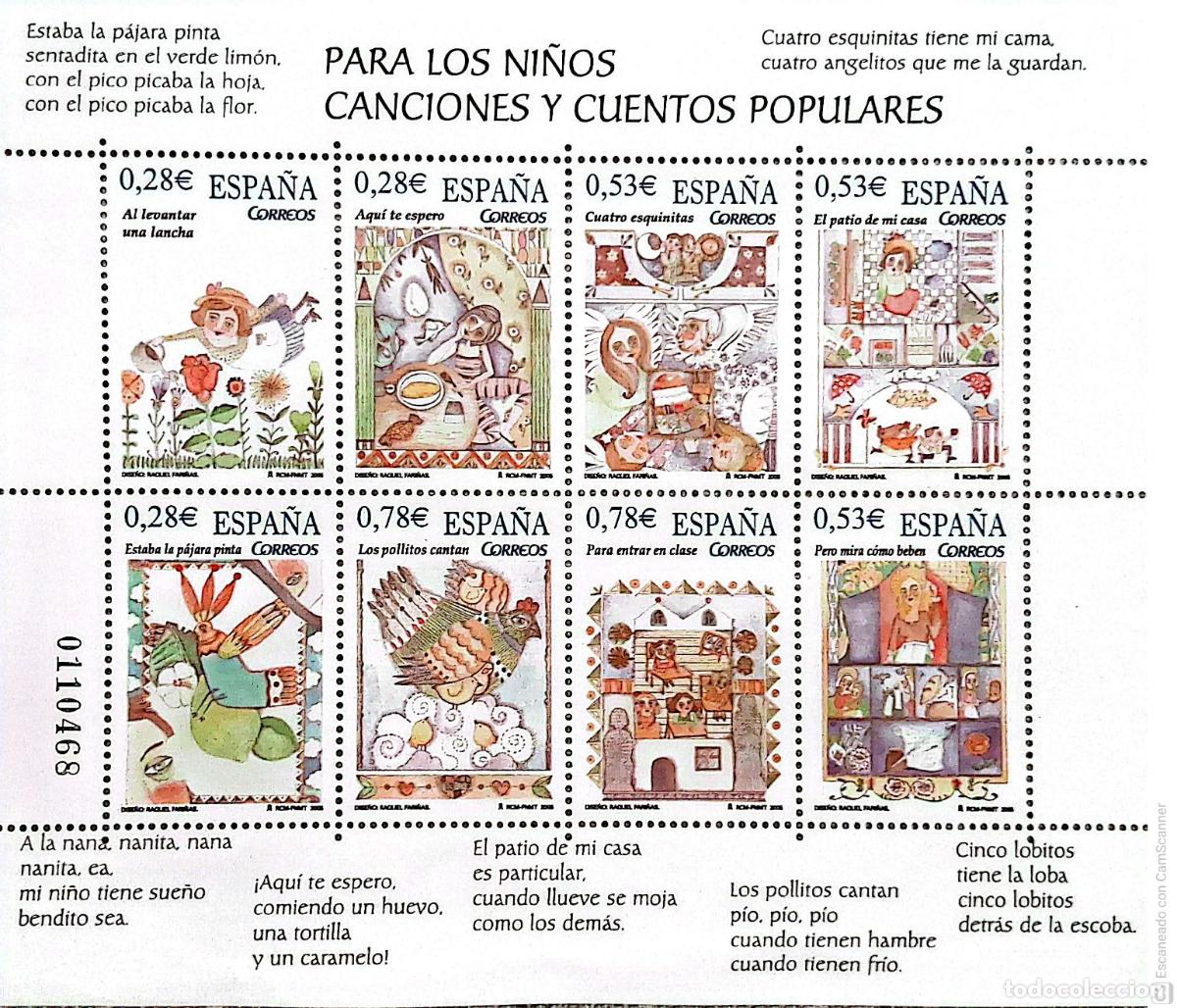 Sellos: Espa&ntilde;a. 4154 Para los ni&ntilde;os. Canciones y cuentos populares. 2005. Oferta bajo facial.