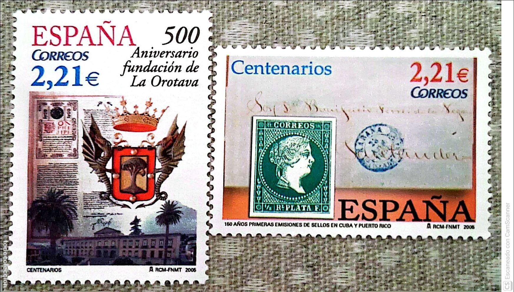 Sellos: Espa&ntilde;a. 4190/91 Centenarios: La Oratava (Tenerife) y primeras emisiones de Antil Oferta bajo facial