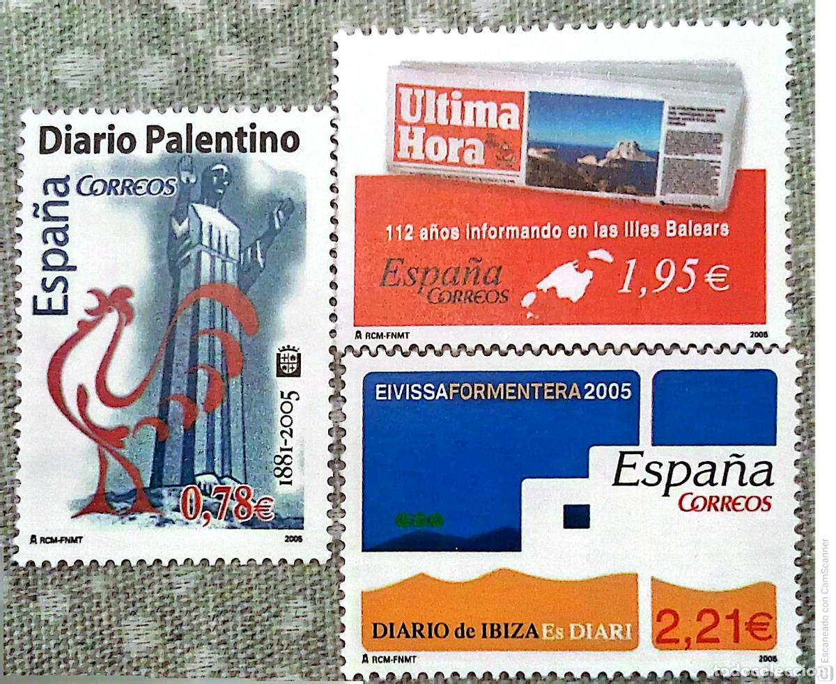 Sellos: Espa&ntilde;a. 4165/67 Diarios centenarios: Diario Palentino, &Uacute;ltima Hora e Ibiza.2005. Oferta bajo facial