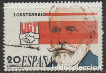 Sellos: EDIFIL 2948, PRIMER CENTENARIO DE LA UGT, PABLO IGLESIAS, USADO, SE ENVIA EL DE LA FOTO