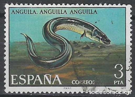 Sellos: ESPA&Ntilde;A 1977 - FAUNA, PECES DE R&Iacute;O, ANGUILA - USADO
