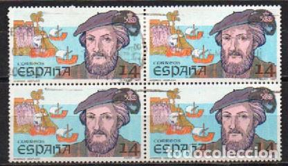 Sellos: EDIFIL 2919, AMERICO VESPUCIO, 5&ordm; centenario descubrimiento de Am&eacute;rica, usado EN BLOQUE DE 4