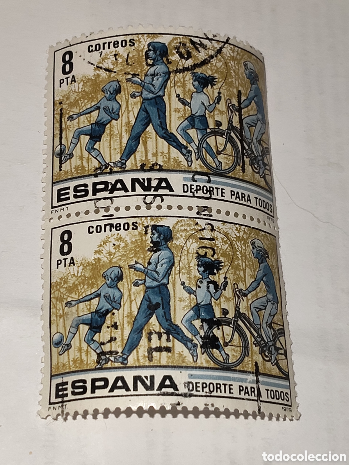 Sellos: Bloque de 2 sellos de Espa&ntilde;a deporte para todos 1979