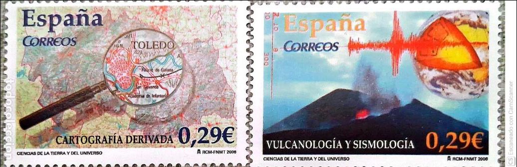 Sellos: Espa&ntilde;a. 4254/55 Ciencias: Vulcanolog&iacute;a y Cartograf&iacute;a. 2006. Oferta bajo facial.