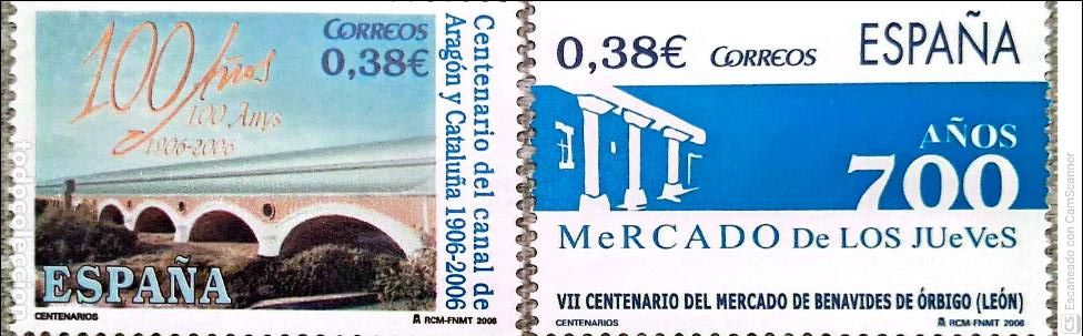 Sellos: Espa&ntilde;a. 4256/57 Centenarios: Mercado Benavides de &Oacute;rbigo y Canal de A. y C. Oferta bajo facial.