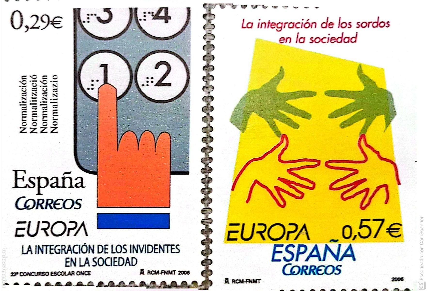 Sellos: Espa&ntilde;a. 4261/62 Europa. Integraci&oacute;n de los invidentes y sordos en la sociedad: Oferta bajo facial.