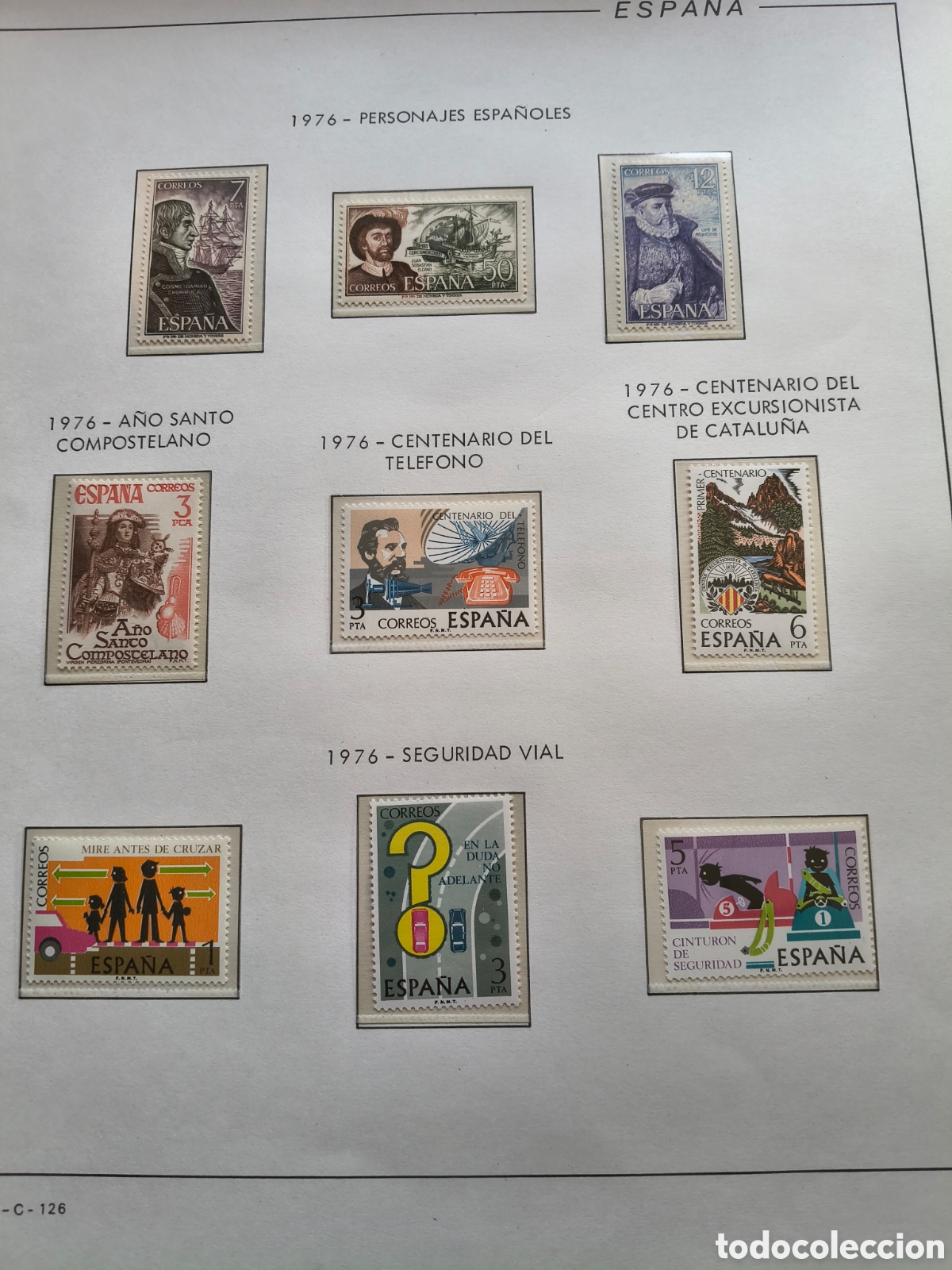 Sellos: Sellos Espa&ntilde;a a&ntilde;os 1976.montados con filoestuches trasparentes