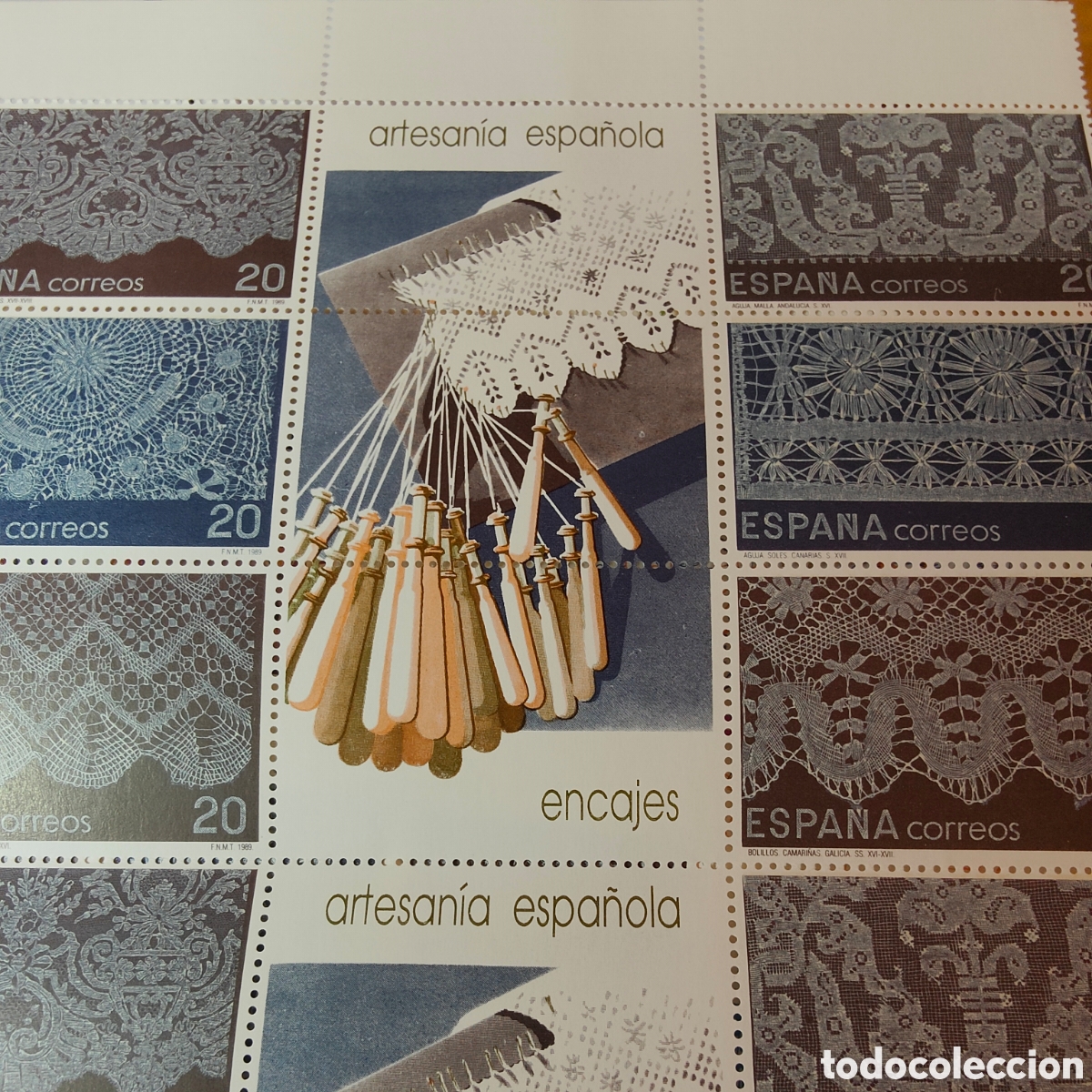 Sellos: Espa&ntilde;a 1989, Hoja completa de Encajes de la serie Artesan&iacute;a Espa&ntilde;ola. MNH