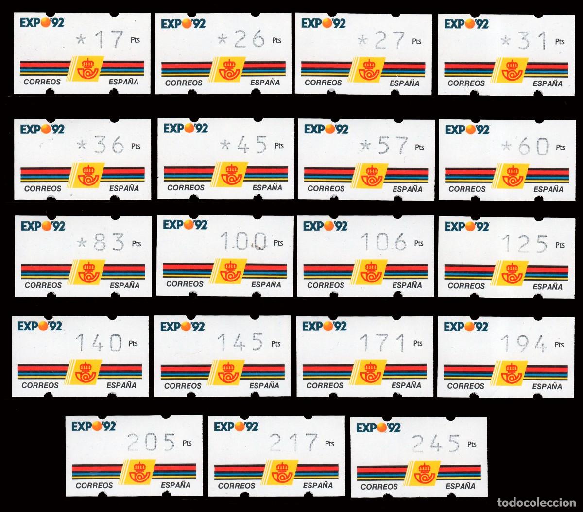 Sellos: Espa&ntilde;a - ATMs - Edi ** C. 1 - 2 - 1*992 - Expo Sevilla'92 - 19 valores