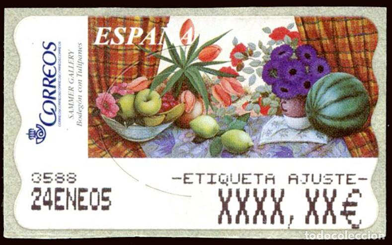 Sellos: Espa&ntilde;a - ATMs - Edi ** C. 2 - 81 - 2003 - Bodeg&oacute;n con tulipanes - Etiqueta de ajuste