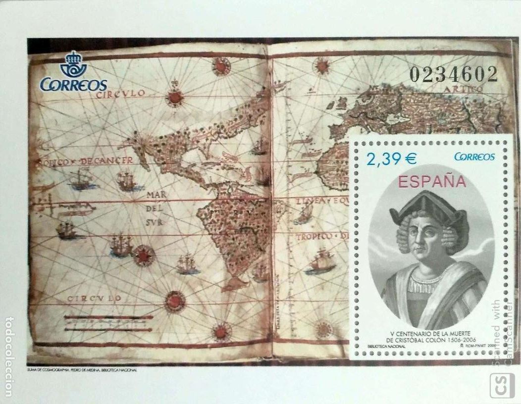 Sellos: Espa&ntilde;a. 4234 HB Centenario muerte de Crist&oacute;bal Col&oacute;n. 2006. Oferta bajo facial