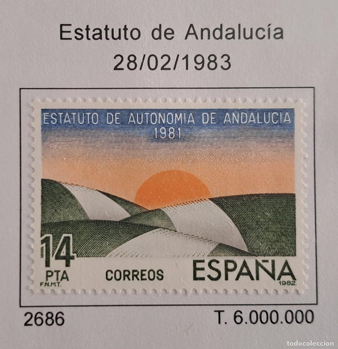 Sellos: sello de Espa&ntilde;a usado, estatuto de Andaluc&iacute;a, edifil 2686, a&ntilde;o 1983.