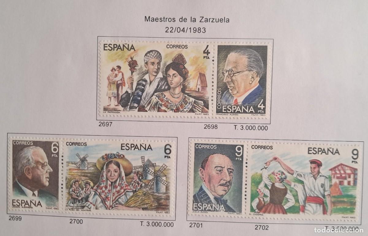 Sellos: serie completa de sellos de Espa&ntilde;a usados, maestros de la zarzuela, edifil 2697-2702, a&ntilde;o 1983.