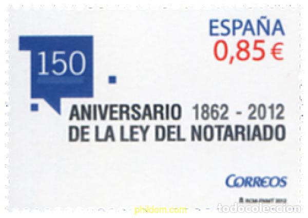 Sellos: 275996 MNH ESPA&Ntilde;A 2012 150 ANIVERSARIO LEY DEL NOTARIADO