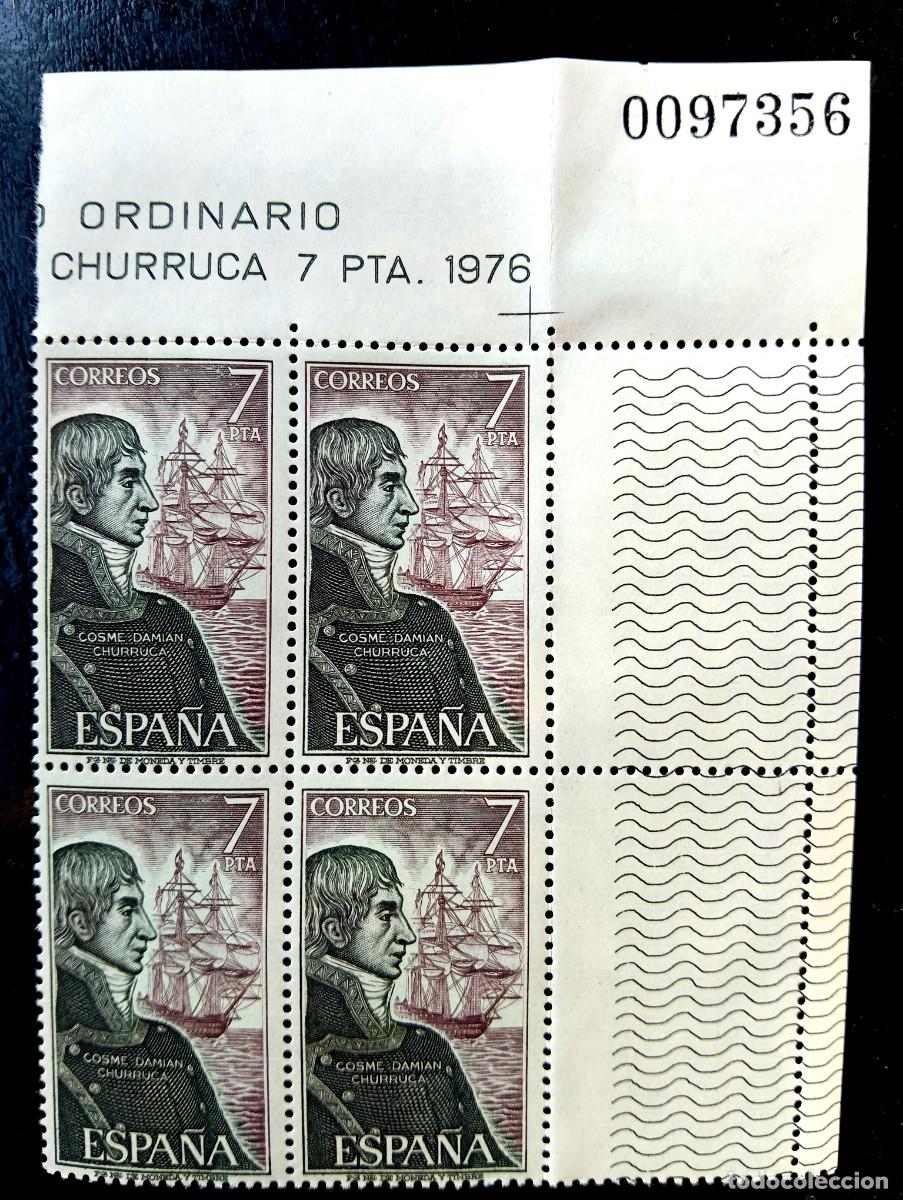 Briefmarken: Espa&ntilde;a 1976 - Edifil 2308 - Personajes espa&ntilde;oles. Cosme Dami&aacute;n Churruca - Bloque de 4