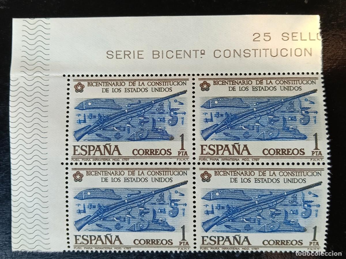 Briefmarken: Espa&ntilde;a 1976 - Edifil 2322 - Bicentenario Independencia Estados Unidos. Fusil 1757 - Bloque de 4