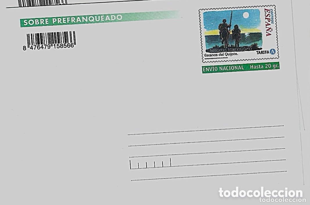 Sellos: SOBRE PREFRANQUEADO MODELO QUIJOTE