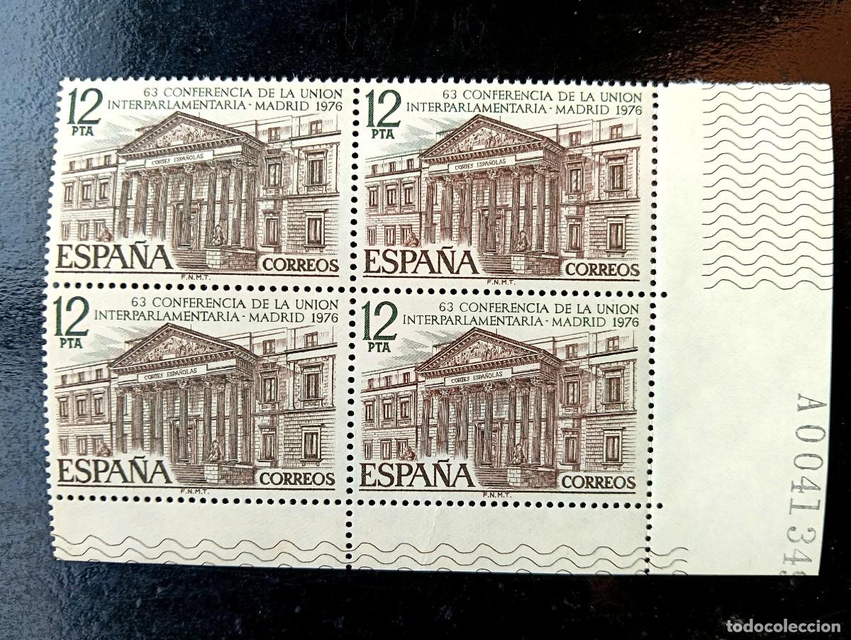 Sellos: Espa&ntilde;a 1976 -Edifil 2359-LXIII Conferencia Uni&oacute;n Interparlamentaria Congreso Diputados - Bloque de 4