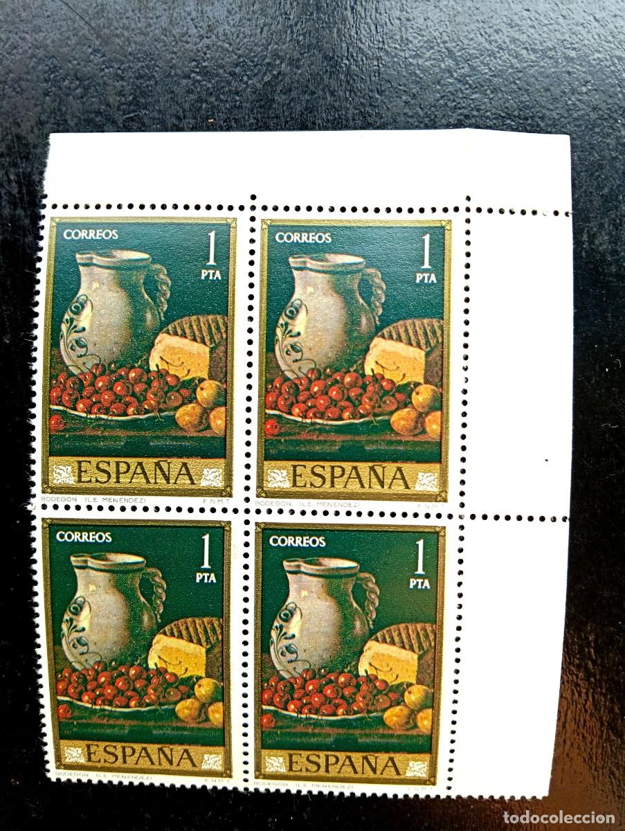 Sellos: Espa&ntilde;a 1976 - Edifil 2360 - Luis Eugenio Men&eacute;ndez. D&iacute;a del Sello. Bodeg&oacute;n. Nuevos. Bloque de 4