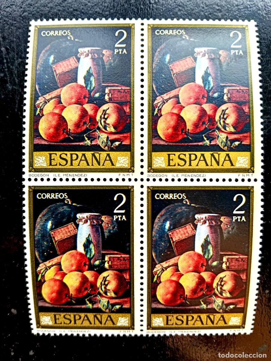 Sellos: Espa&ntilde;a 1976 - Edifil 2361 - Luis Eugenio Men&eacute;ndez. D&iacute;a del Sello. Bodeg&oacute;n. Nuevos. Bloque de 4