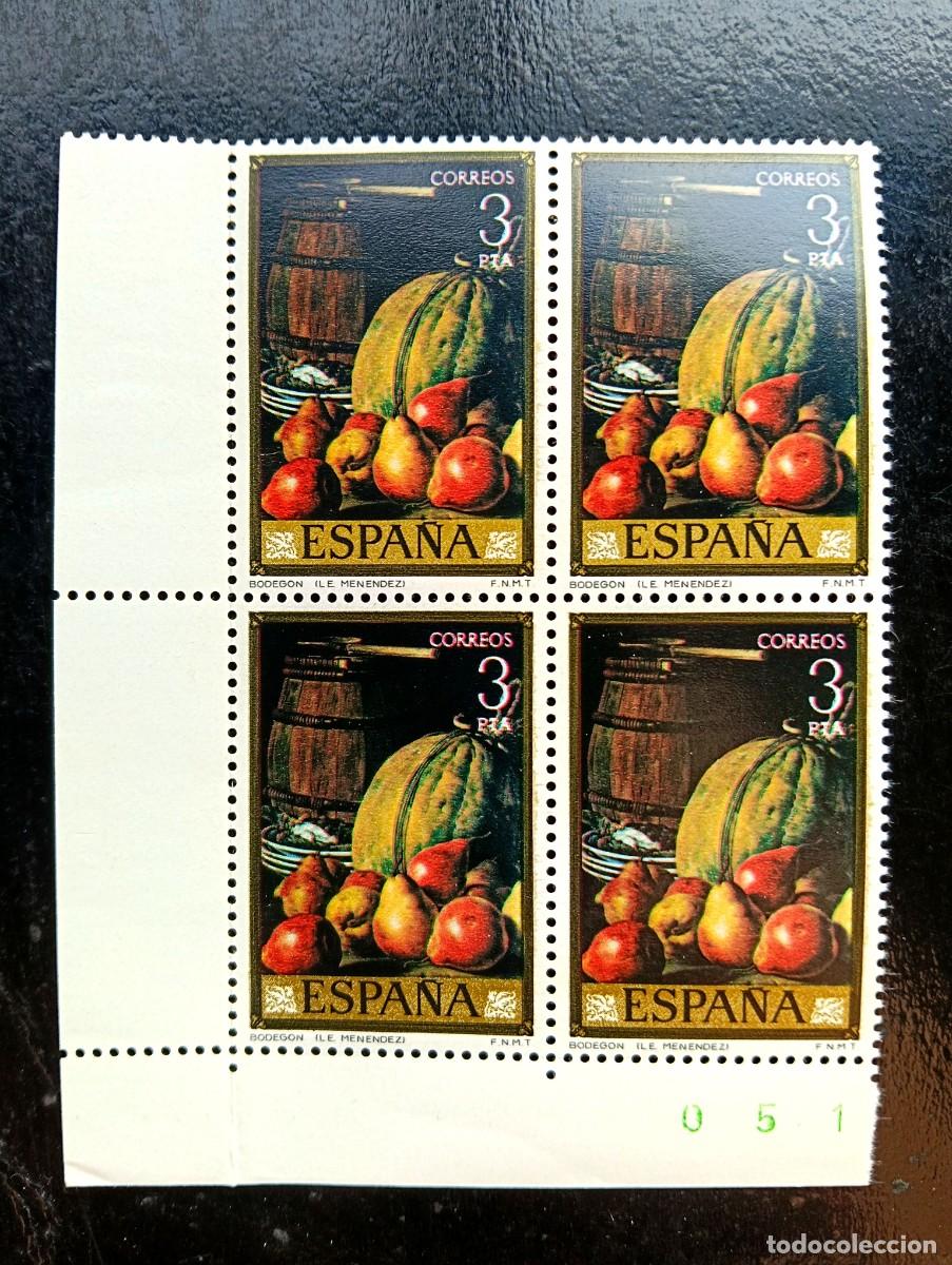 Sellos: Espa&ntilde;a 1976 - Edifil 2362 - Luis Eugenio Men&eacute;ndez. D&iacute;a del Sello. Bodeg&oacute;n. Nuevos. Bloque de 4