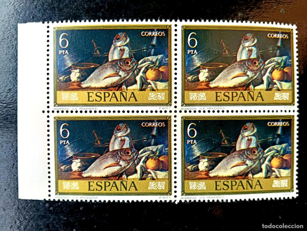 Sellos: Espa&ntilde;a 1976 - Edifil 2364 - Luis Eugenio Men&eacute;ndez. D&iacute;a del Sello. Bodeg&oacute;n. Nuevos. Bloque de 4