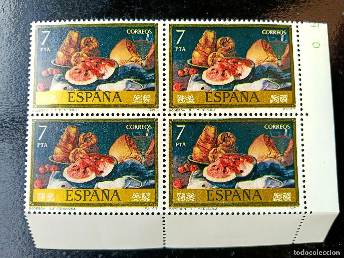 Sellos: Espa&ntilde;a 1976 - Edifil 2365 - Luis Eugenio Men&eacute;ndez. D&iacute;a del Sello. Bodeg&oacute;n. Nuevos. Bloque de 4