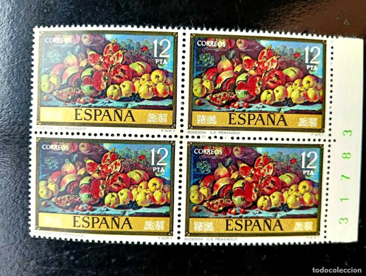 Sellos: Espa&ntilde;a 1976 - Edifil 2367 - Luis Eugenio Men&eacute;ndez. D&iacute;a del Sello. Bodeg&oacute;n. Nuevos. Bloque de 4