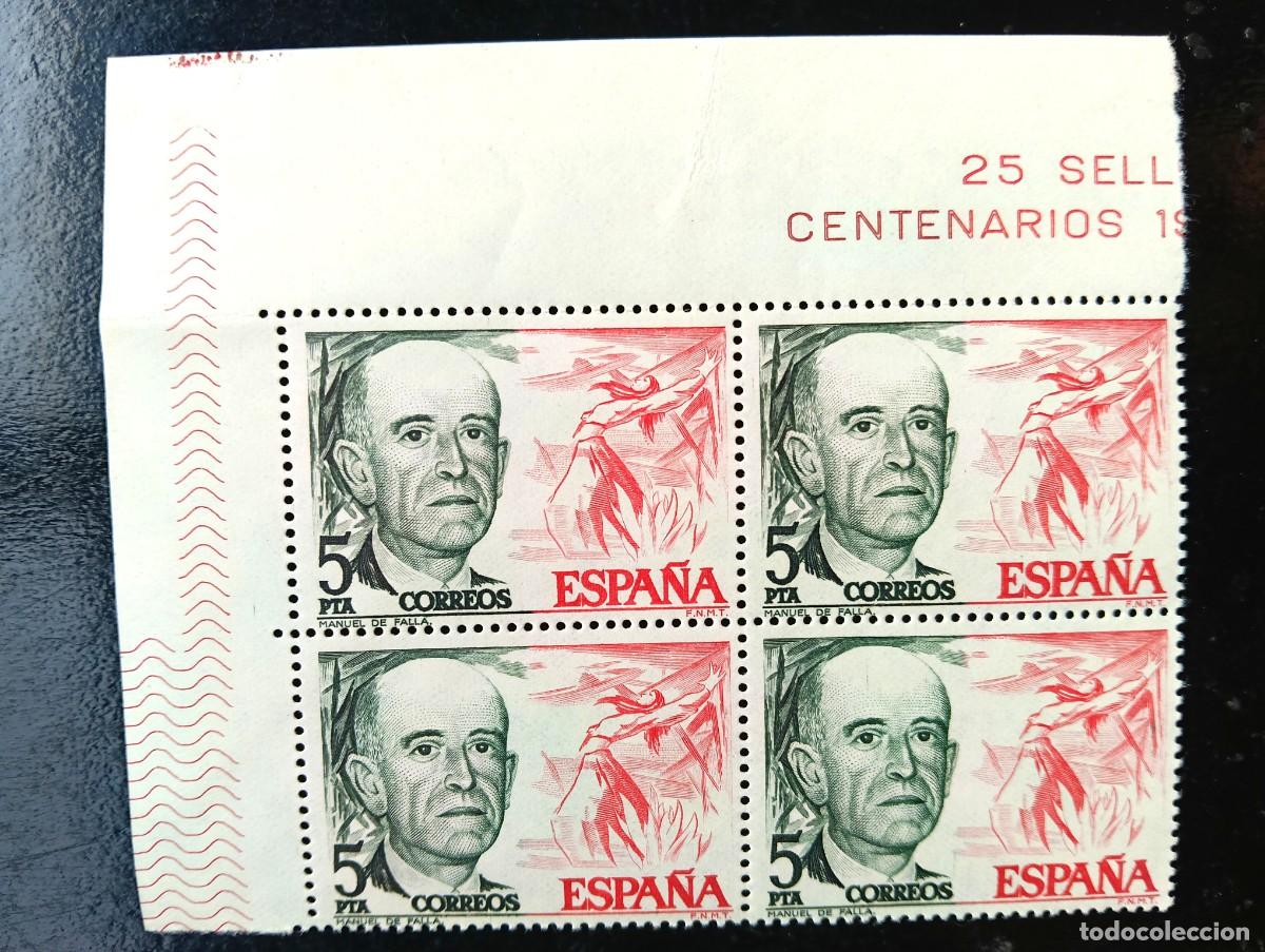 Sellos: ESPA&Ntilde;A 1976 - Edifil 2379 - MANUEL DE FALLA - BLOQUE DE 4