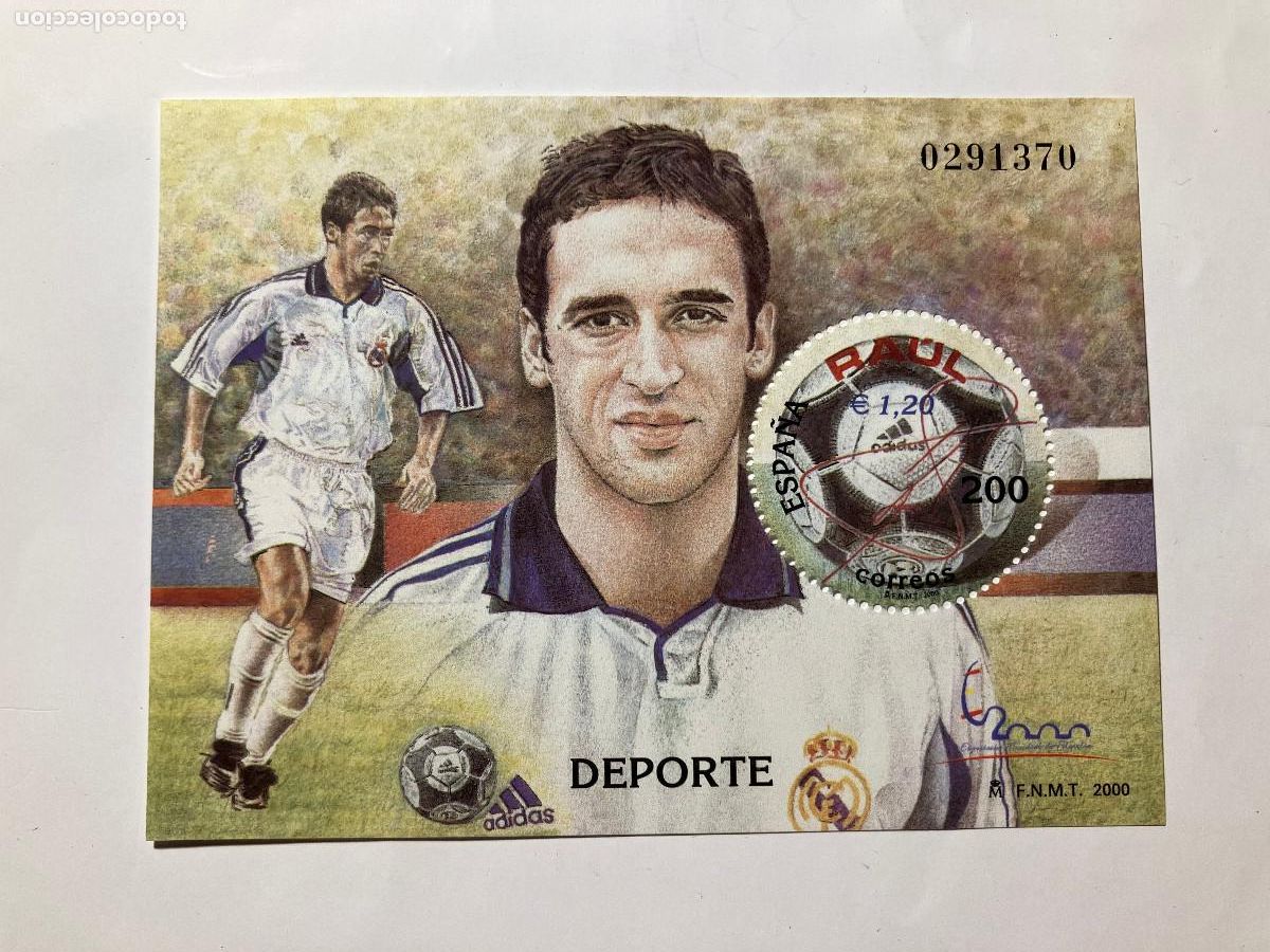 Briefmarken: Sello f&uacute;tbol. Hoja bloque. Real Madrid. Ra&uacute;l