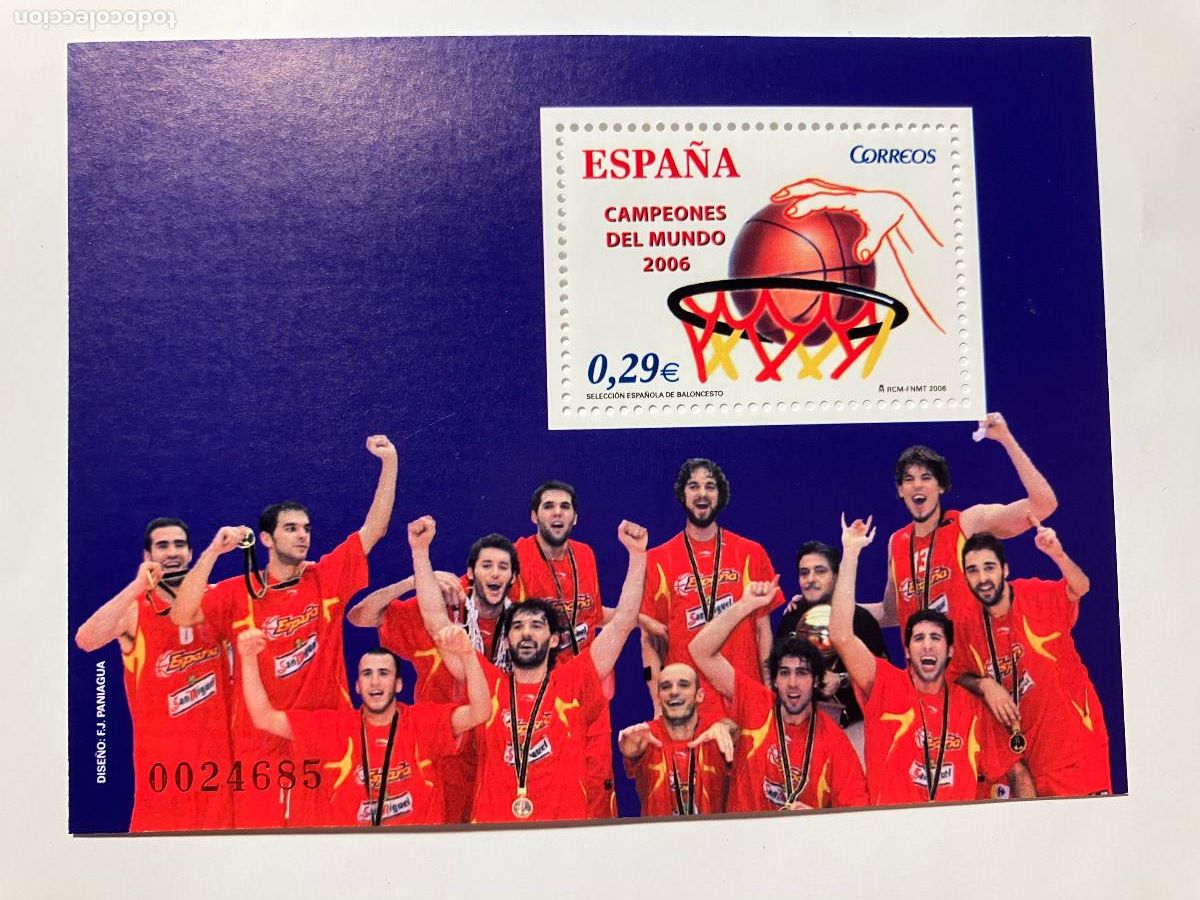 Briefmarken: Sello baloncesto. Hoja bloque. Selecci&oacute;n espa&ntilde;ola. Campeones del mundo 2006