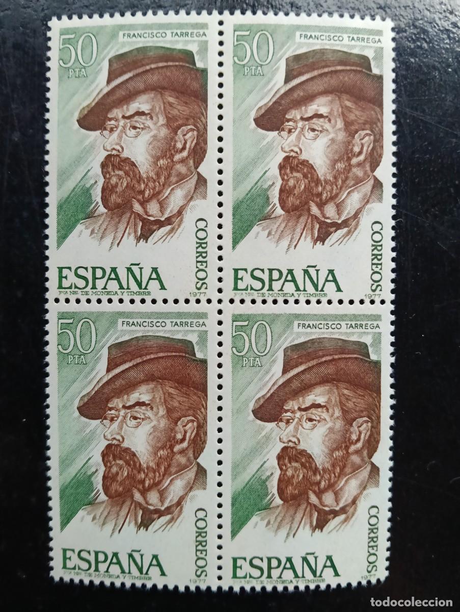 Sellos: ESPA&Ntilde;A 1977 - Edifil 2401 - PERSONAJES ESPA&Ntilde;OLES. MUSICA GUITARRA FRANCISCO TARREGA - BLOQUE DE 4