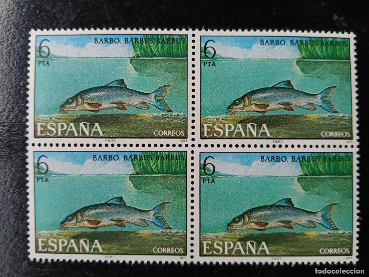 Sellos: ESPA&Ntilde;A 1977 - EDIFIL 2407 - BARBO, FAUNA HISP&Aacute;NICA - BLOQUE DE 4 - PECES