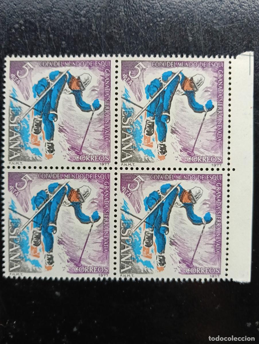 Sellos: ESPA&Ntilde;A 1977 - EDIFIL 2408 - PRUEBA DE PLANCHA COPA DEL MUNDO SKI - BLOQUE 4