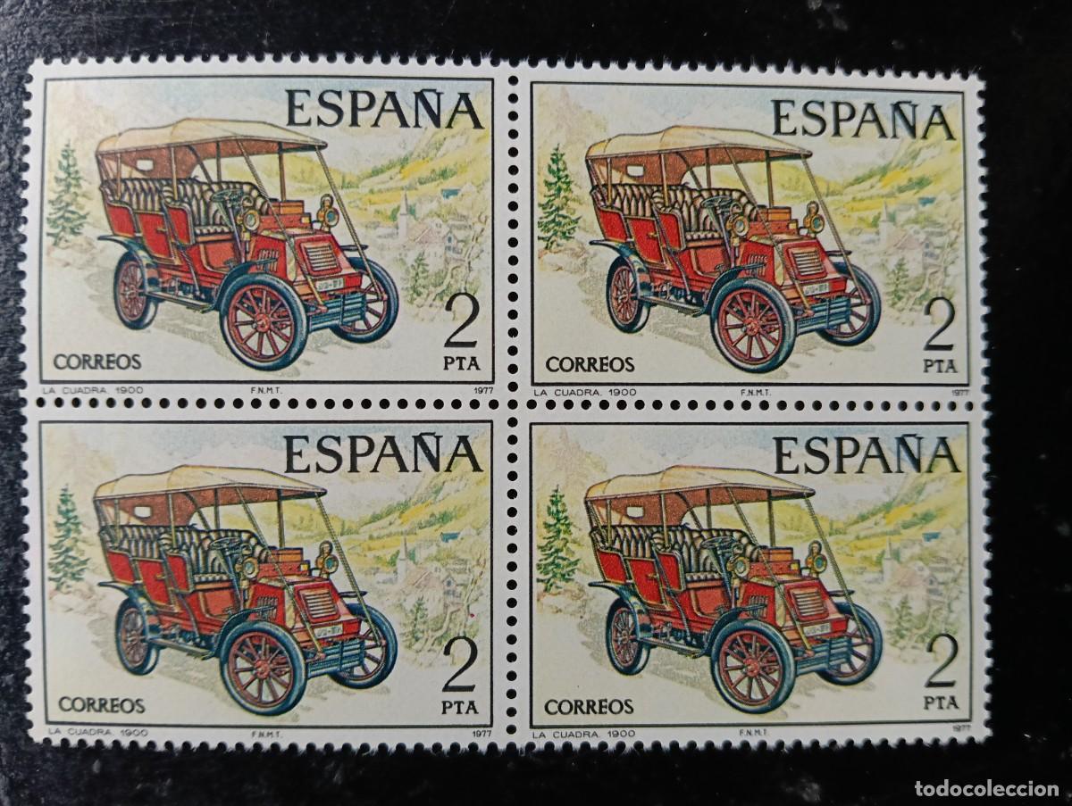 Sellos: ESPA&Ntilde;A 1977 - EDIFIL 2409 - AUTOMOVILES ANTIGUOS ESPA&Ntilde;OLES - LA CUADRA 1900 - BLOQUE DE 4