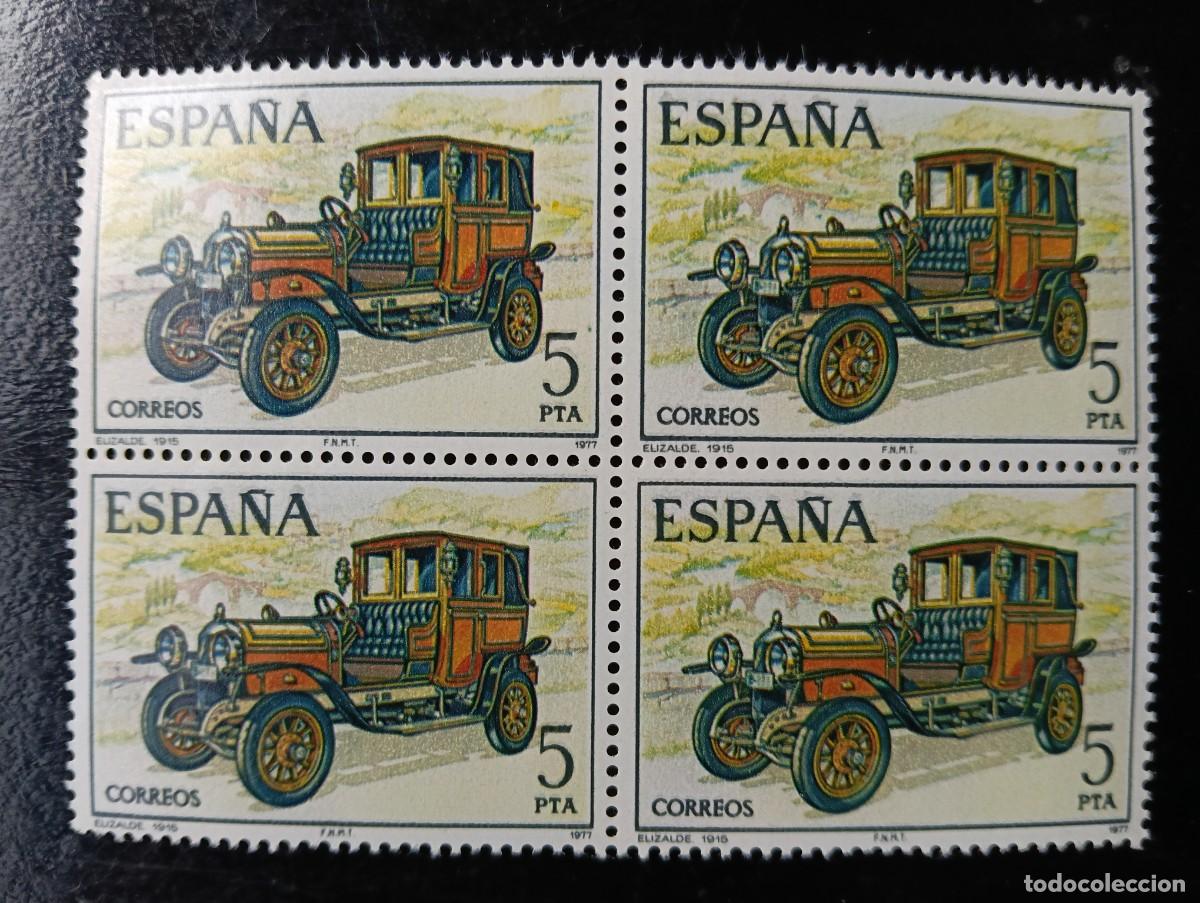 Sellos: ESPA&Ntilde;A 1977 - EDIFIL 2411 - AUTOMOVILES ANTIGUOS ESPA&Ntilde;OLES - ELIZALDE 1915 - BLOQUE DE 4