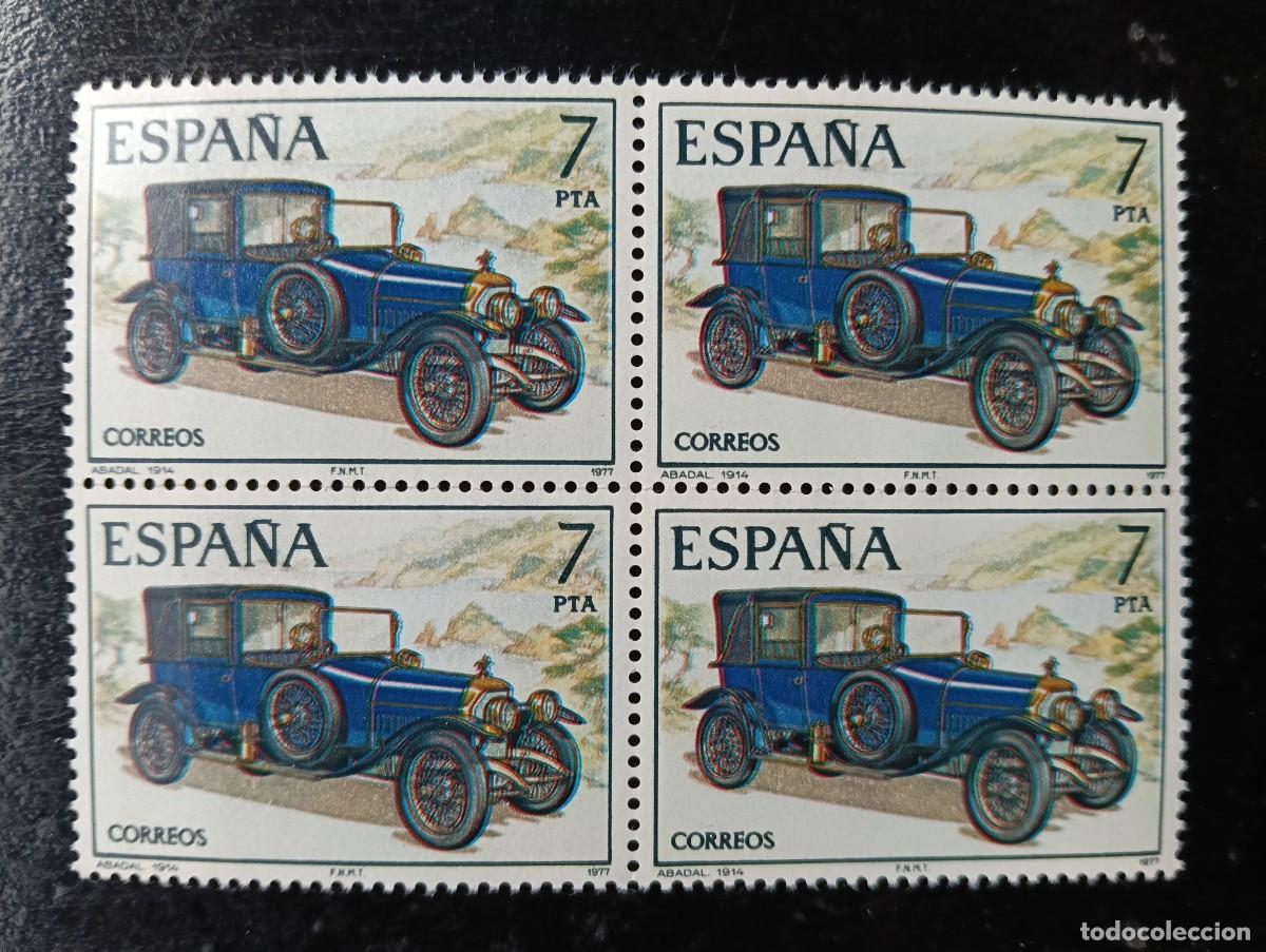 Sellos: ESPA&Ntilde;A 1977 - EDIFIL 2412 - AUTOMOVILES ANTIGUOS ESPA&Ntilde;OLES - ABADAL 1914 - BLOQUE DE 4