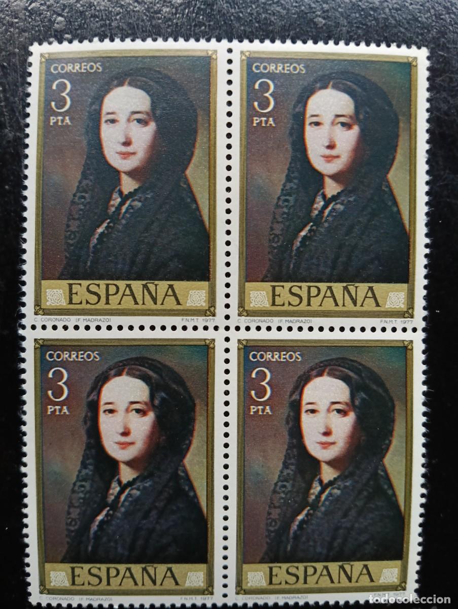 Sellos: ESPA&Ntilde;A 1977 - EDIFIL 2431 - FEDERICO MADRAZO -CAROLINA CORONADO - BLOQUE DE 4
